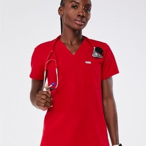 Figs One Pocket Catarina Scrub Top Winning Red